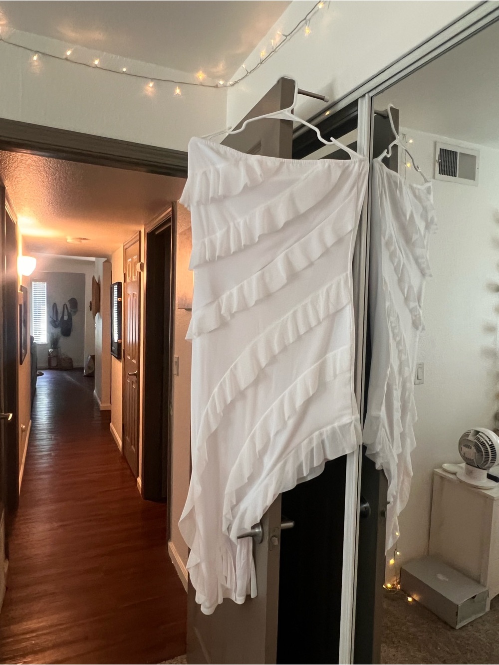 White Asymmetric Ruffle Dress